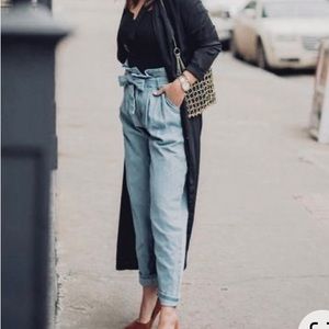 ZARA Paperbag Jeans High Waist Tie Trendy Baggy Denim Pants